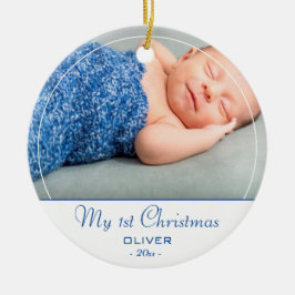 赤ちゃんの初めてのクリスマス 青い赤ちゃん男の子の写真 セラミックオーナメント