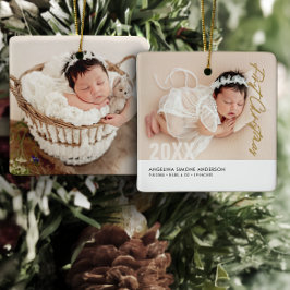 赤ちゃんの初めてのクリスマス 2枚の写真 名前と出生詳細 セラミックオーナメント