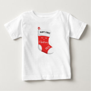 赤ちゃんの初めてのクリスマス 2025 かわいいキューカイ フェース ベビーTシャツ