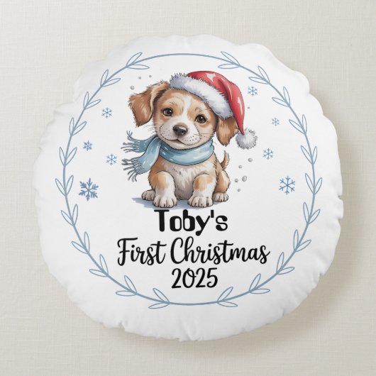 赤ちゃんの初めてのクリスマス 2025 丸型クッション - 編集可能 (正面)