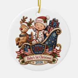 赤ちゃんの初めてのクリスマス 2026 アメリカ生誕250年 トナカイ セラミックオーナメント