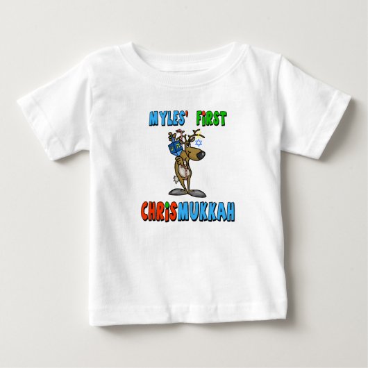 赤ちゃんの初めてのクリスマッカ+カスタムネームTシャツ ベビーTシャツ (正面)