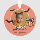 赤ちゃんの初めてのハロウィン カボチャ コウモリ 写真 オーナメント (正面)