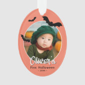 赤ちゃんの初めてのハロウィン 黒いコウモリ 写真  オーナメント (正面)