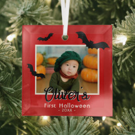 赤ちゃんの初めてのハロウィン 黒いコウモリ 写真 ガラスオーナメント