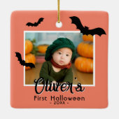 赤ちゃんの初めてのハロウィン 黒いコウモリ 写真  セラミックオーナメント (裏面)