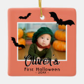 赤ちゃんの初めてのハロウィン 黒いコウモリ 写真  セラミックオーナメント (正面)