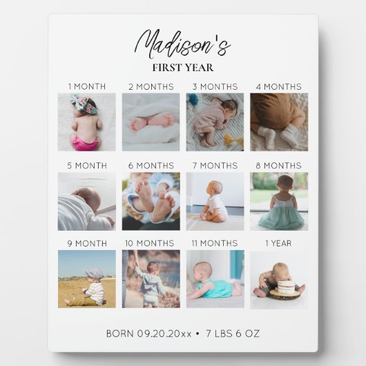 赤ちゃんの初めての1年 フォトコラージュ 誕生統計 フォトプラーク (正面)