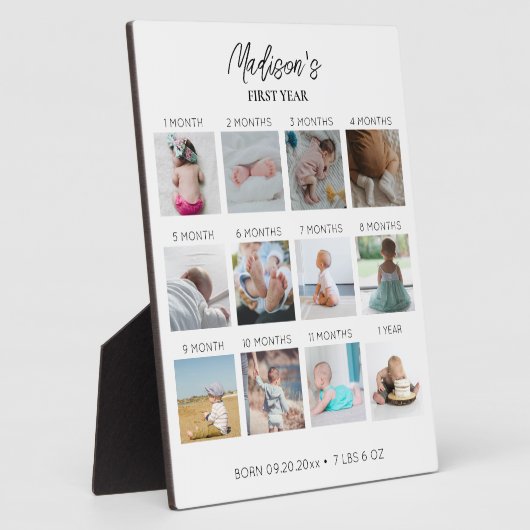 赤ちゃんの初めての1年 フォトコラージュ 誕生統計 フォトプラーク (側面)
