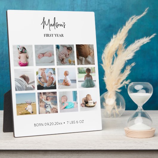 赤ちゃんの初めての1年 フォトコラージュ 誕生統計 フォトプラーク (側面)