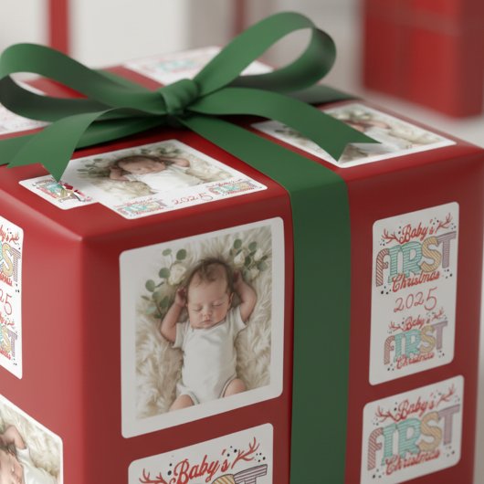 赤ちゃんの初クリスマス 写真入り 名入れギフト スクエアシール
