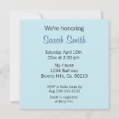 赤ちゃんの動物とストライプの青いベビーシャワー 招待状 (裏面)