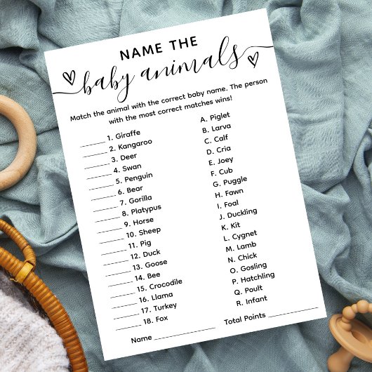 赤ちゃんの動物カードゲームの名前 ベイビーシャワー 招待状