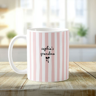 赤ちゃんの名前入りおばあちゃん用マグカップ ピンクストライプ コーヒーマグカップ