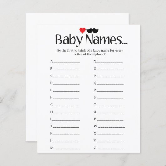 赤ちゃんの名前 – 赤ちゃんシャワーゲーム (正面/裏面)