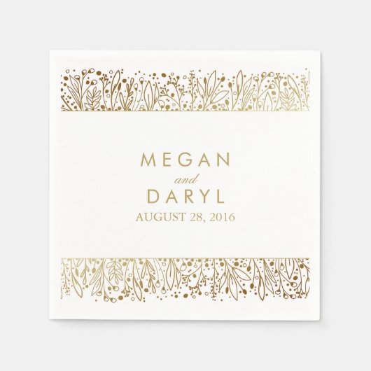 赤ちゃんの呼吸フローラ金ゴールド結婚フレーム スタンダードカクテルナプキン (正面)