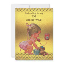 赤ちゃんの女の子と電話 赤ちゃんの歓迎会 ゴールドのシェブロン