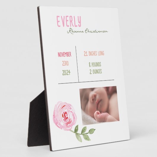 赤ちゃんの女の子のための出生統計写真プレート フォトプラーク (側面)