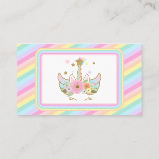 赤ちゃんの女の子のオムツくじユニコーン エンクロージャーカード (裏面)