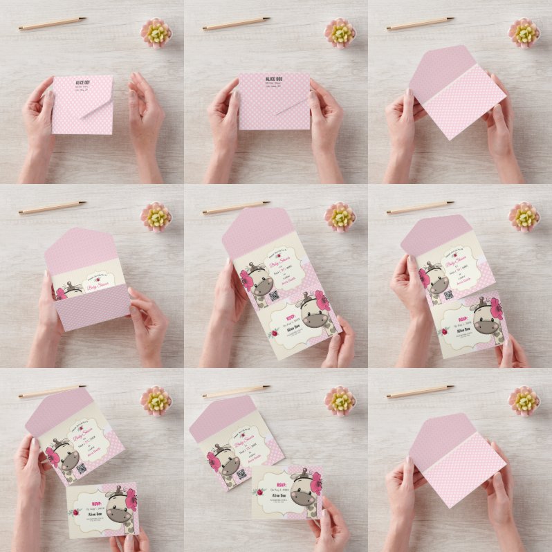 赤ちゃんの女の子のキリンシャワーオールインワン招待状 オールインワン招待状