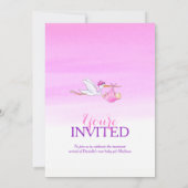 赤ちゃんの女の子のサプライズパーティーの招待状（コウテイハトのデザイン） 招待状 (裏面)