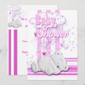 赤ちゃんの女の子のシャワーテディベアピンク 招待状 (正面/裏面)