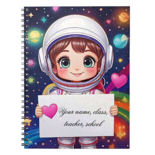 赤ちゃんの女の子のノート - 宇宙旅行 - 名前を記入 ノートブック (正面)