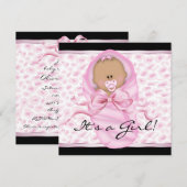 赤ちゃんの女の子のピンクと黒のヒョウ柄のベビーシャワー 招待状 (正面/裏面)