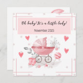 赤ちゃんの女の子のベビーカーとハートの愛らしいメッセージ 招待状 (正面/裏面)