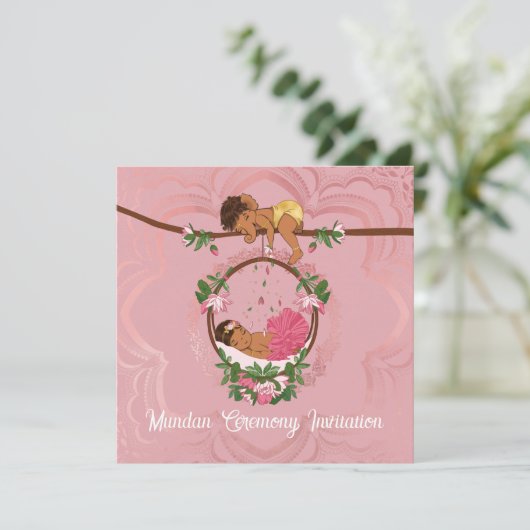 赤ちゃんの女の子のムンダン式のご招待状(ガネーシャと共に) 招待状 (スタンド正面)