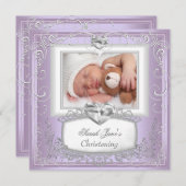 赤ちゃんの女の子のラベンダー色の洗礼十字架 白 招待状 (正面/裏面)
