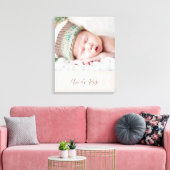 赤ちゃんの女の子の写真 誕生日 かわいいタイプのほっぺピンク キャンバスプリント (インサイチュ (リビング))