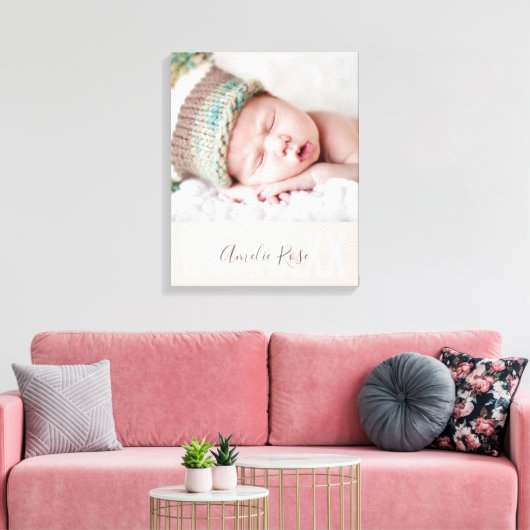 赤ちゃんの女の子の写真 誕生日 かわいいタイプのほっぺピンク キャンバスプリント (インサイチュ (リビング))