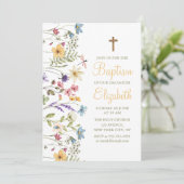 赤ちゃんの女の子の可愛いワイルドフラワーの洗礼招待状 招待状 (スタンド正面)