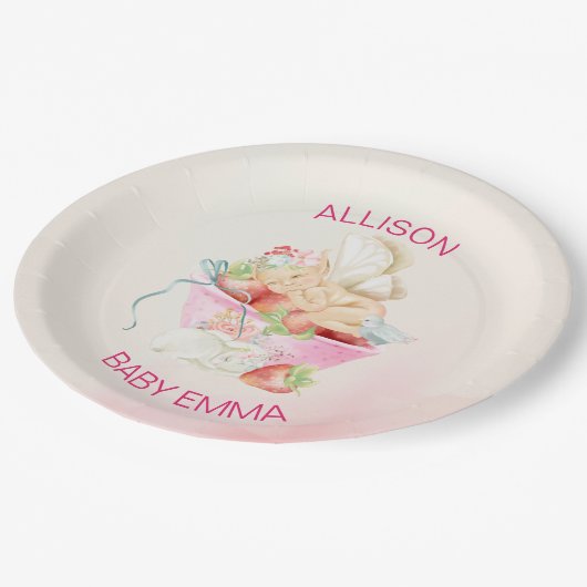 赤ちゃんの女の子の妖精ピンクの赤ちゃんシャワー ペーパープレート (アングル)