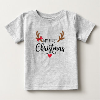 赤ちゃんの女の子の最初のクリスマスの角のトドラーTシャツ ベビーTシャツ
