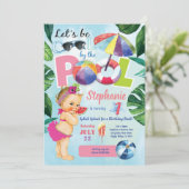 赤ちゃんの女の子の最初の誕生日プールパーティー 招待状 (スタンド正面)