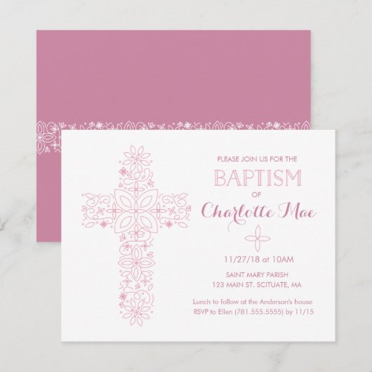赤ちゃんの女の子の洗礼・キリスト洗礼招待状カード 招待状 (正面/裏面)