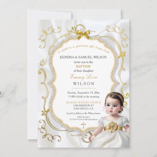 赤ちゃんの女の子の洗礼・聖体拝領・命名式の聖書 招待状 (正面)