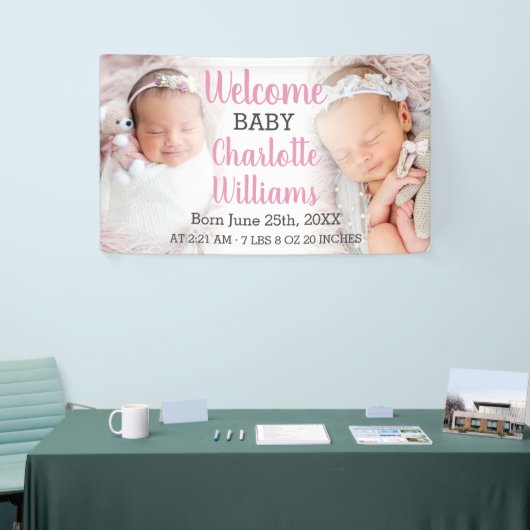 赤ちゃんの女の子の発表 バナー2写真 横断幕 (トレードショー)