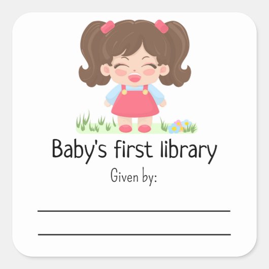 赤ちゃんの女の子の笑顔 - ベビーシャワーのためのブックプレート スクエアシール (正面)