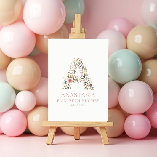 赤ちゃんの女の子の花柄 名前と生年月日カスタマイズ ポスター