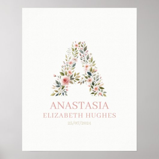 赤ちゃんの女の子の花柄 名前と生年月日 オーダーメイド ポスター (正面)