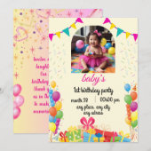 赤ちゃんの女の子の誕生日カード 招待状 (正面/裏面)