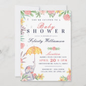 赤ちゃんの女の子の象の傘のベビーシャワー招待状 招待状 (正面)