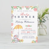 赤ちゃんの女の子の象の傘のベビーシャワー招待状 招待状 (スタンド正面)