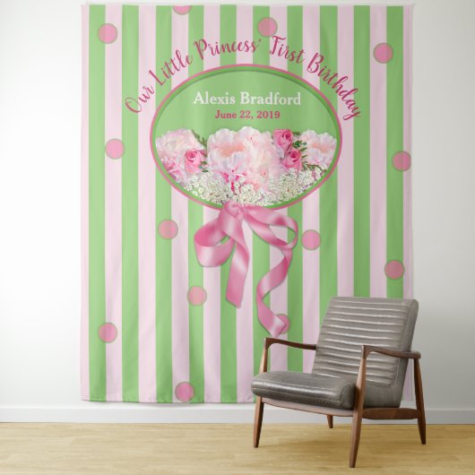 赤ちゃんの女の子の1歳の誕生日、タペストリー、ピンク/花 タペストリー (インサイチュ)