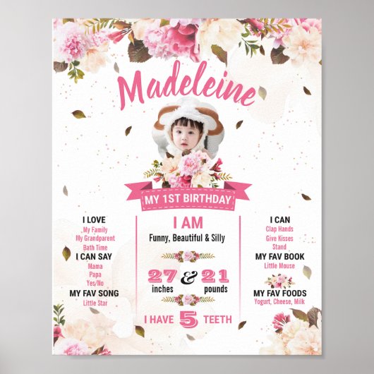 赤ちゃんの女の子の1歳の誕生日 ポスター (正面)