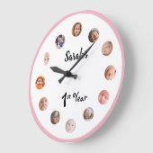 赤ちゃんの女の子の1歳の誕生日 12か月の写真, ラージ壁時計 (傾斜)