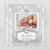 赤ちゃんの女の子または男の子の洗礼十字架ホワイト 招待状 (正面/裏面)